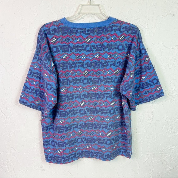 Vintage 80s/90s Blue Geometric Printed Crewneck T-shirt Oversized Unisex Surfer - Picture 5 of 6
